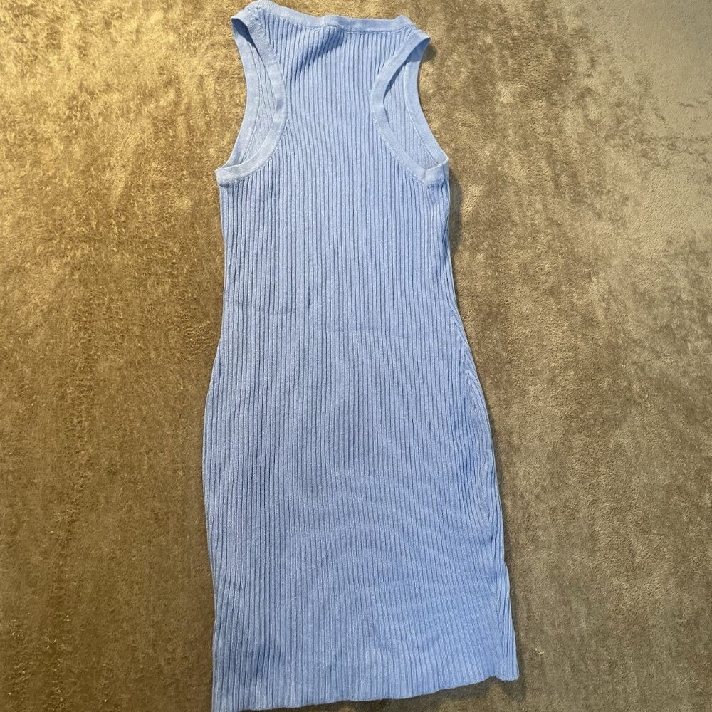 H&M Dress Womens Medium Light Blue Ribbed Knit Racer Back Sleeveless Knee Tank - Picture 4 of 6